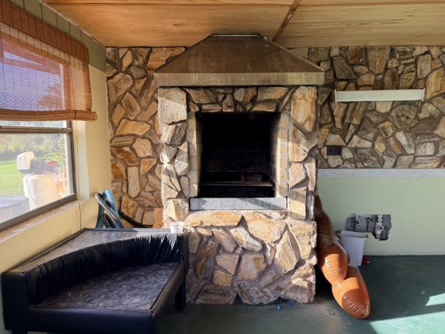 Indoor grill in screened-in porch